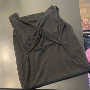 Black open back fitted midi dress M